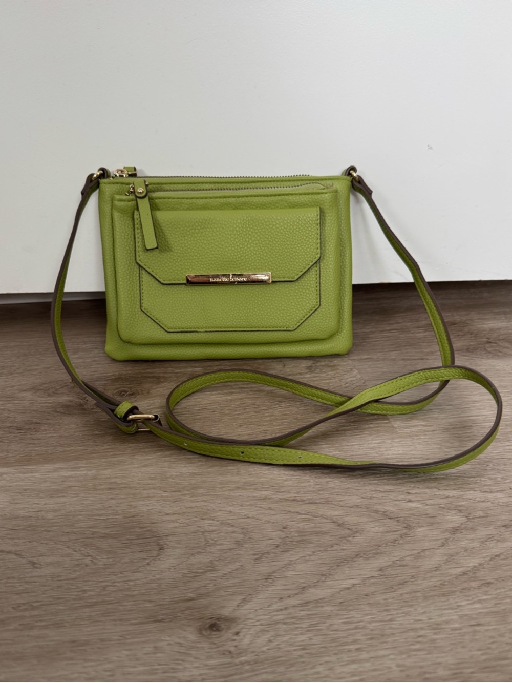 Nanette Lepore Lime Green Pebbled Leather Crossbody Bag